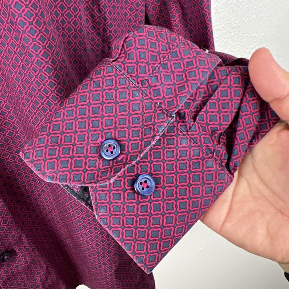 A21 Button Down Shirt Men Large Grey Pink Long Sleeve Graphic Cotton Casual - Picture 9 of 13